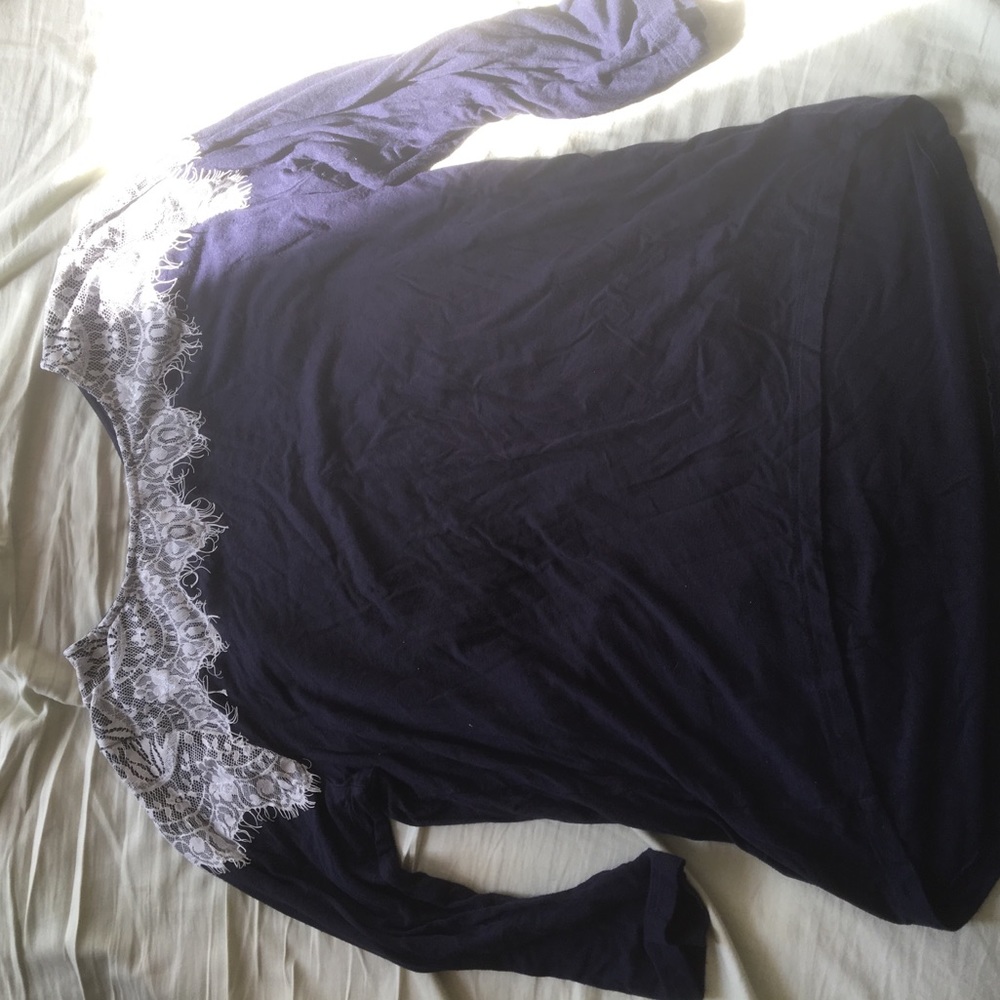 Soft navy blouse with sturdy lace detail